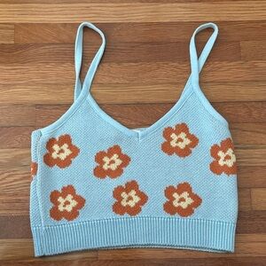 Zara Blue Floral Knit Crop Top